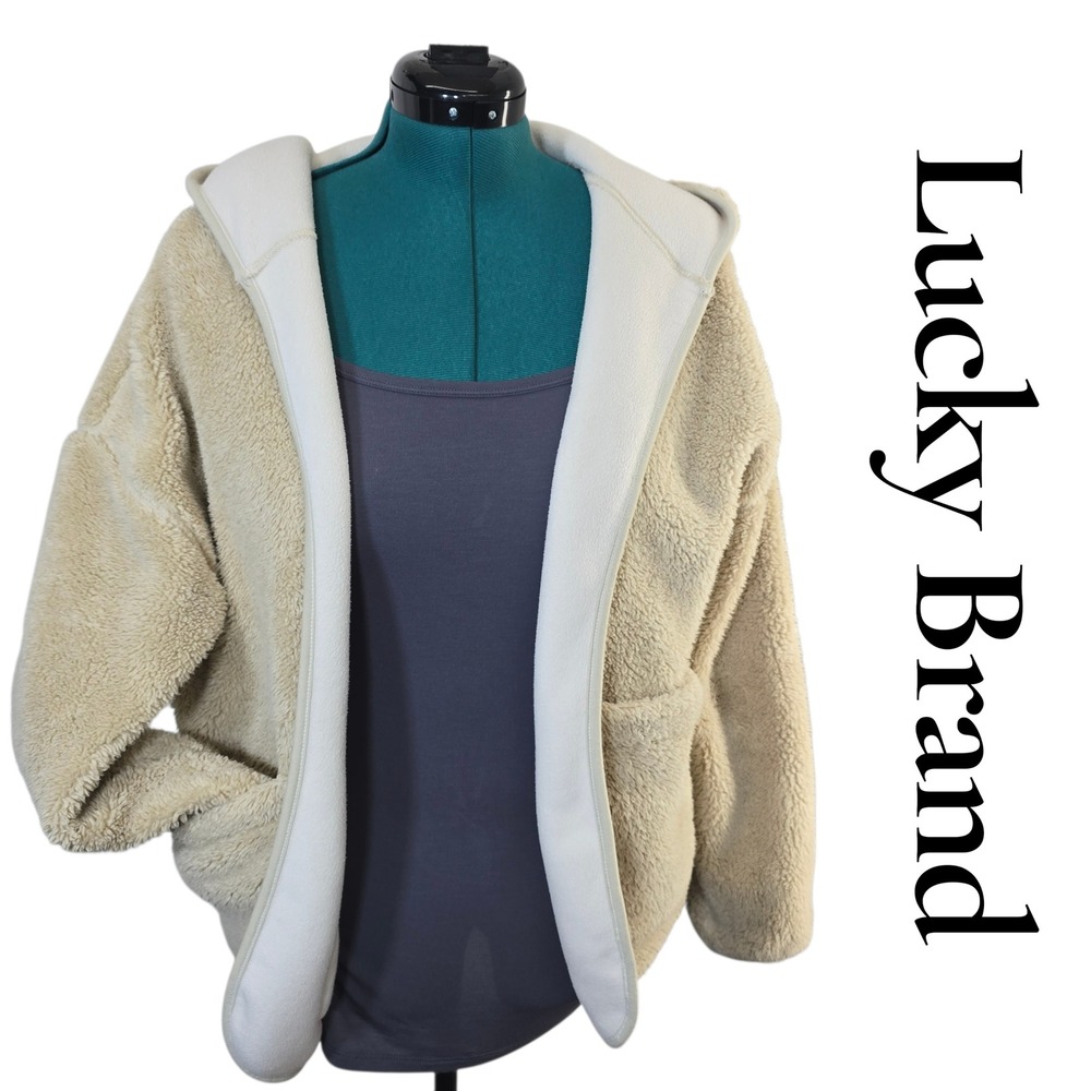 Lucky Brand Womens Sherpa Fleece Lined Hoodie Jacket Cream Beige‎ Size S